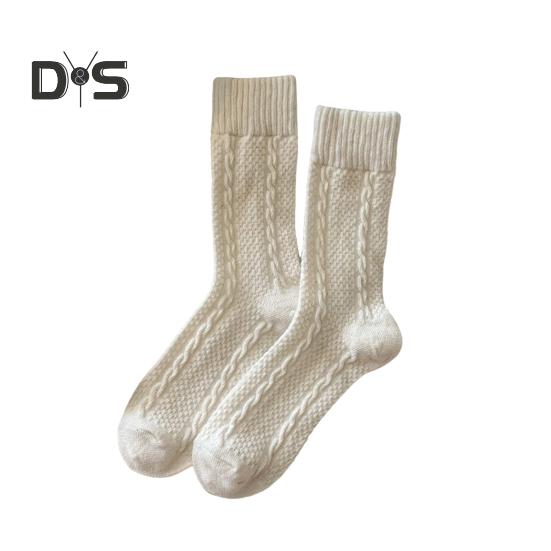 

1 пара зимних носков унисекс, однотонные, средней длины, нескользящие, толстые, сохраняющие тепло, скрученная текстура, впитывающие пот, носки-тапочки для повседневной носки, для разных случаев молочный белый