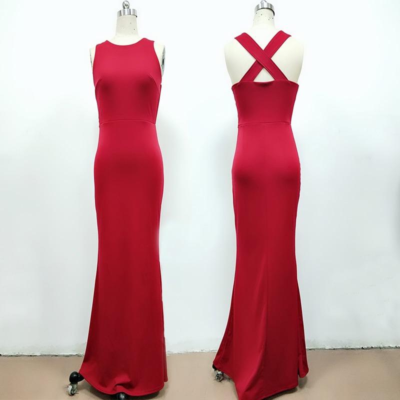 Spring sexy fashion women's halter strap cross evening dress