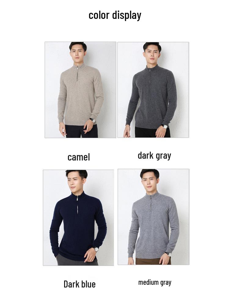 Men's High-End Cashmere Sweater - Thickened, Warm, Half-High Collar, Zipper Knit, Autumn/Winter Collection