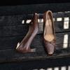 Krazing Pot Scarpe Estive con Tacco Alto Punta Quadrata in Pelle di Mucca Taglia Grande 41 Pompe Basse da Donna con Fiocco a Farfalla