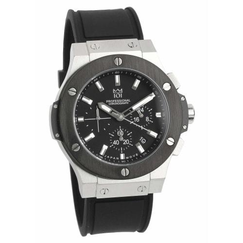 

HYAKUICHI 101 No.8 Men s Watch, 100m Water Resistant, Chronograph, Date Display, Rubber Strap, Silver and Black