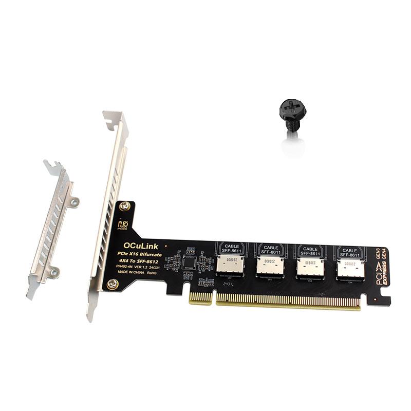 PCIe X16 Split 4-port SFF8611&8612 Oculink Expansion Card External to U.2SSD, Motherboard to Support PCIE X4X4X4X4 Split