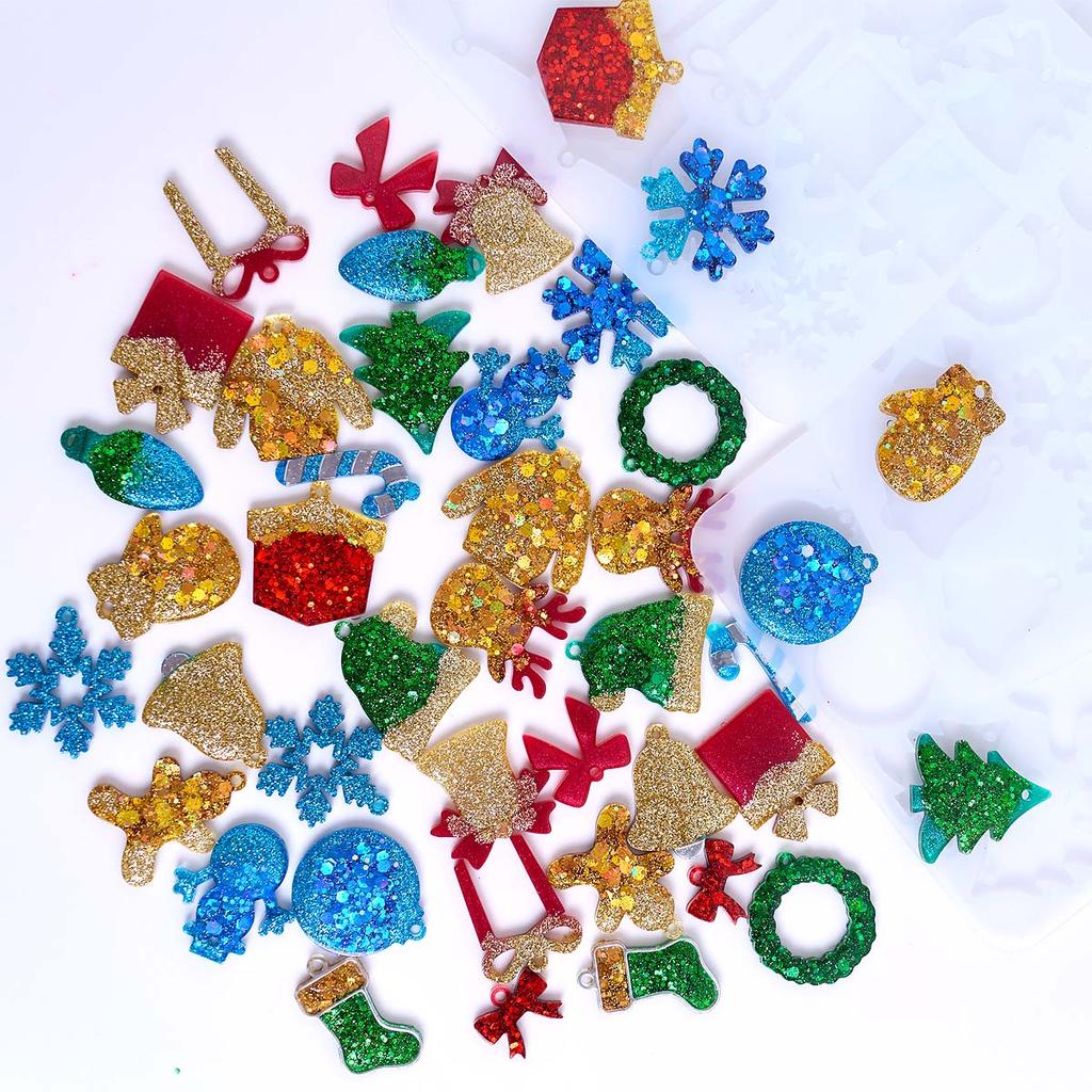 Christmas Series Earring Pendant Resin Mold DIY Christmas Tree Elk Snowflake UV Epoxy Molds Keychain Jewelry Craft Gifts Making