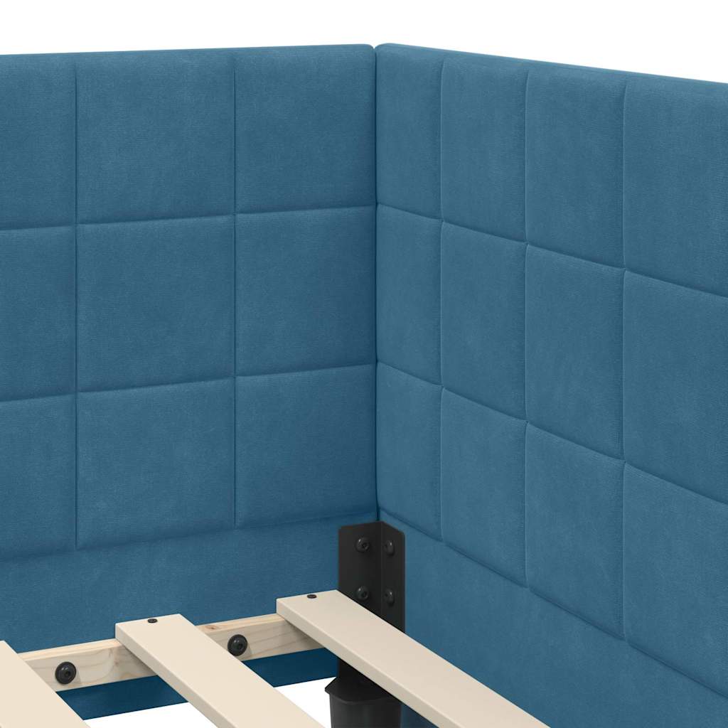 L Shaped Bed Frame with Headboard Blue 80 Cm X 200 Cm Velvet