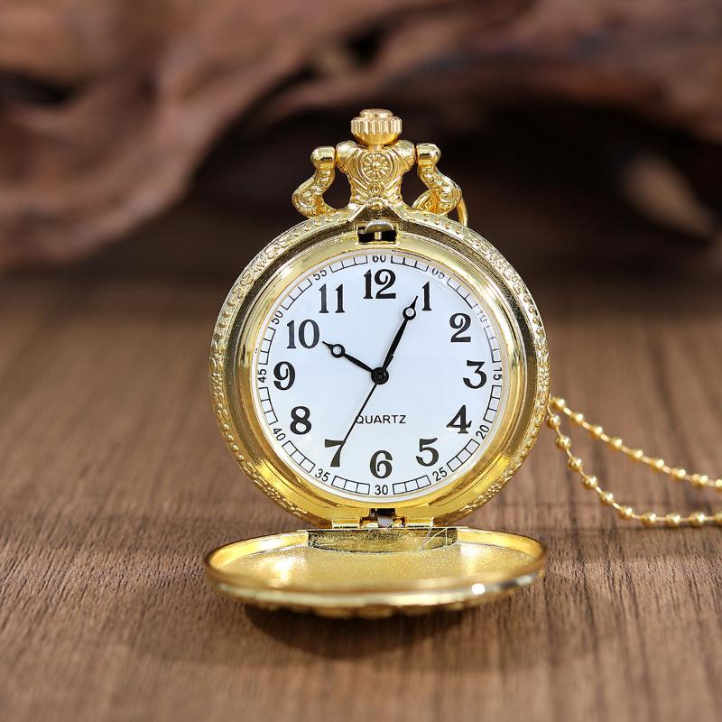 2pcs/set,1PC Fashion Men's ‘rose Pattern Design’quartz Pocket Watch & 1PC Mens Classic Golden Cross Necklace Pendant, Ideal Choice for Gifts