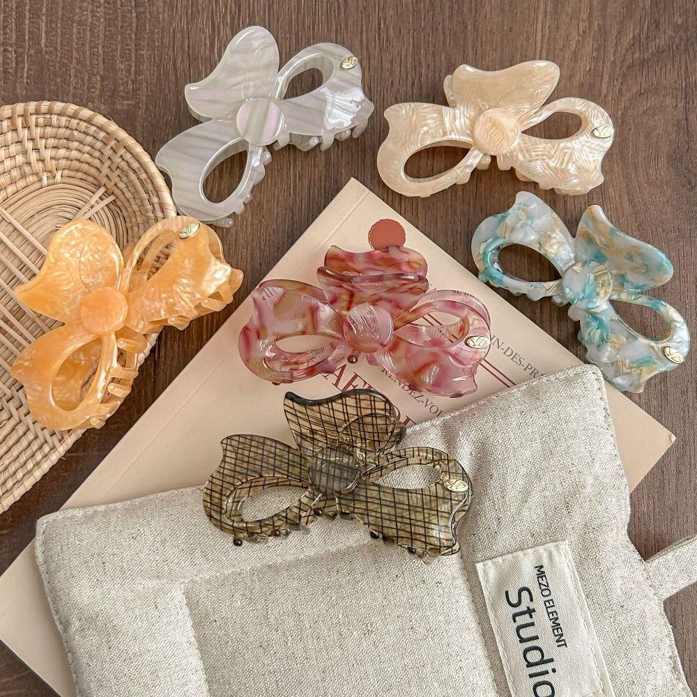 Korean Style Bowknot Barrettes Sweet French Shark Clip Bow Acetic Acid Hair Claw  Hair Accessories