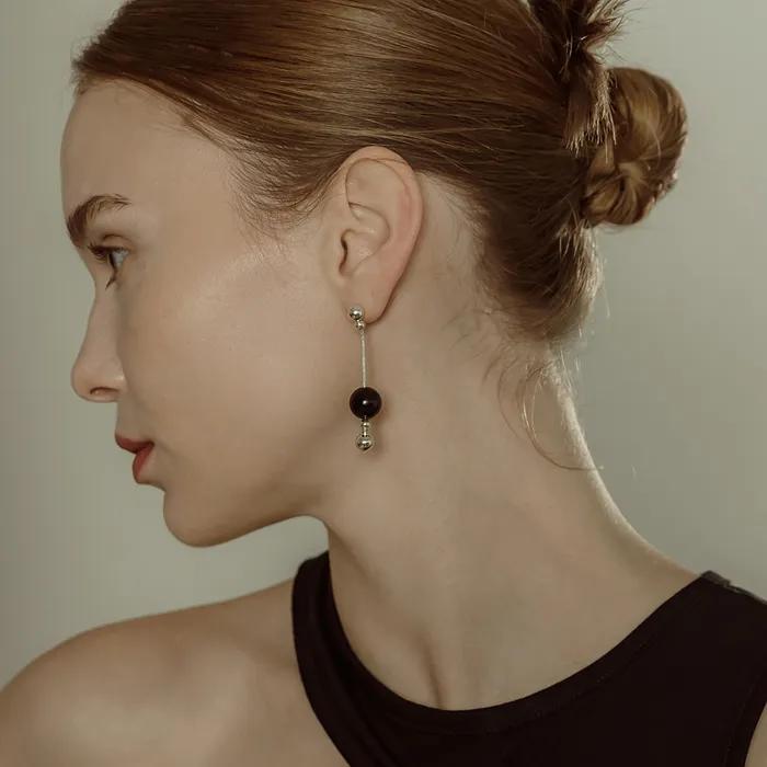 [Silver] Pomona Drop Earrings (Onyx) E117