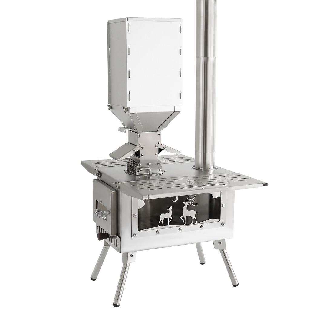 Portable Wood Burning Stove with Stainless Steel Construction  Burner Chimney Pipes Included for Outdoor Cooking & Heating