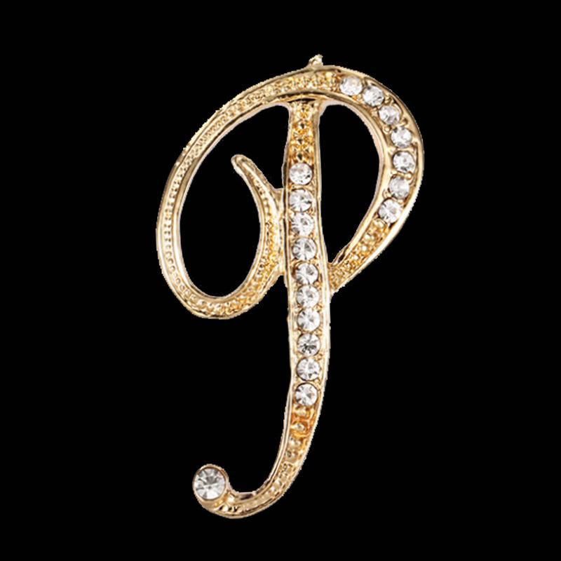 [HS]1Pc Fashion Rhinestone 26 English Letters Pin Golden Color Brooch Women Personality Clothing Accessory Trendy Gift
