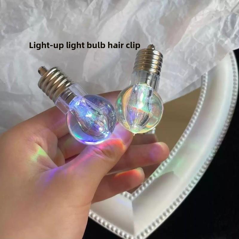 Funny LED Light Bulb Hair Clip Glow Hairpin for Women Flashing Fringe Clip Novelty Trendy Hair Accessory for Party Daily Use cm