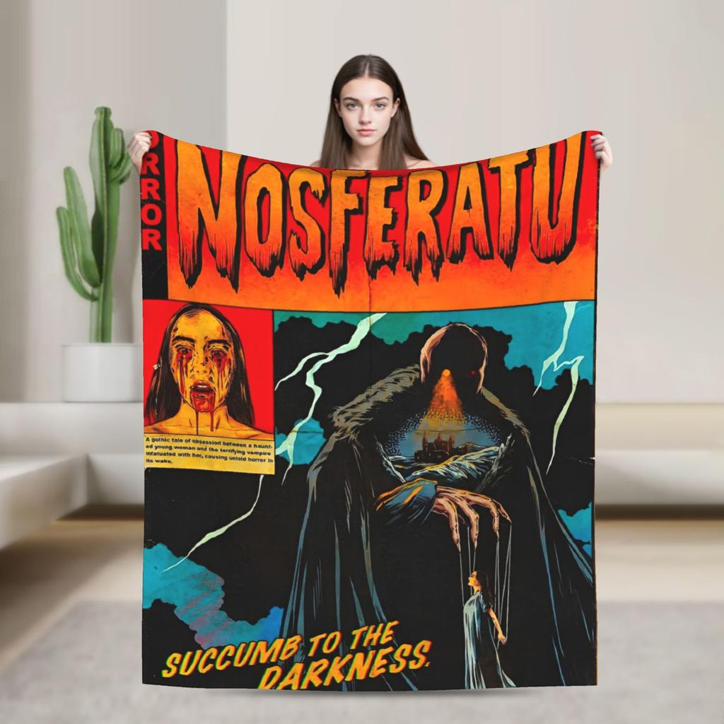 Nosferatu Vampire Dracula Fleece Throw Fashion Blankets Horror Movie Halloween for Bedding Knitted Fashion Blanket Travel Warm Multifunction