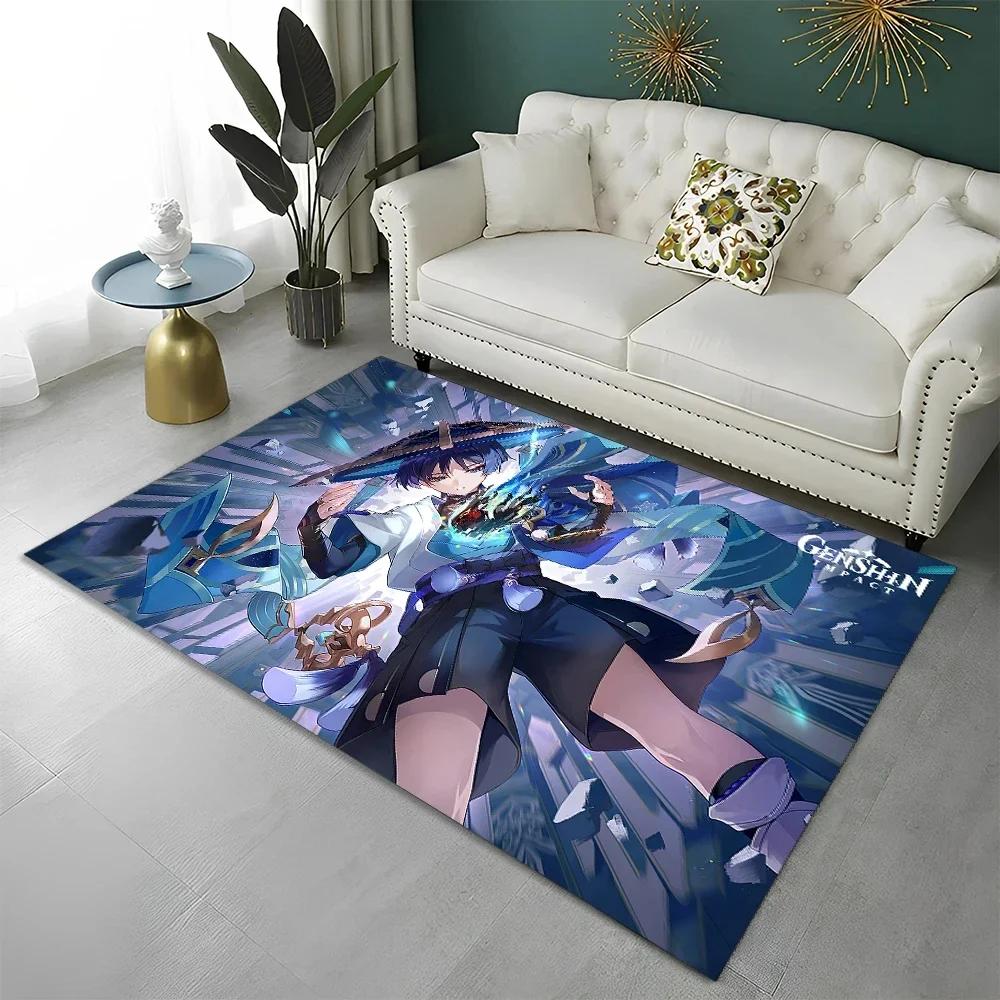 Genshin Impact Gamer-Cartoon-Teppich für Wohnzimmer, Schlafzimmer, Sofa, Fußmatte, Kinderzimmerteppich, rutschfeste Bodenmatte