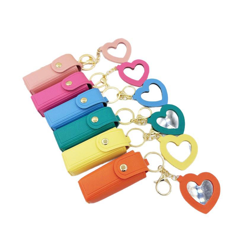 Macaron Color Mini Heart Mirror Lipstick Keychain Bag