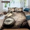 Nautical Duvet Cover Set Boat Pirate Bedding Set King Size Retro Sailboat Brown Comforter Cover Anchor Compass Vintage Quilt Set