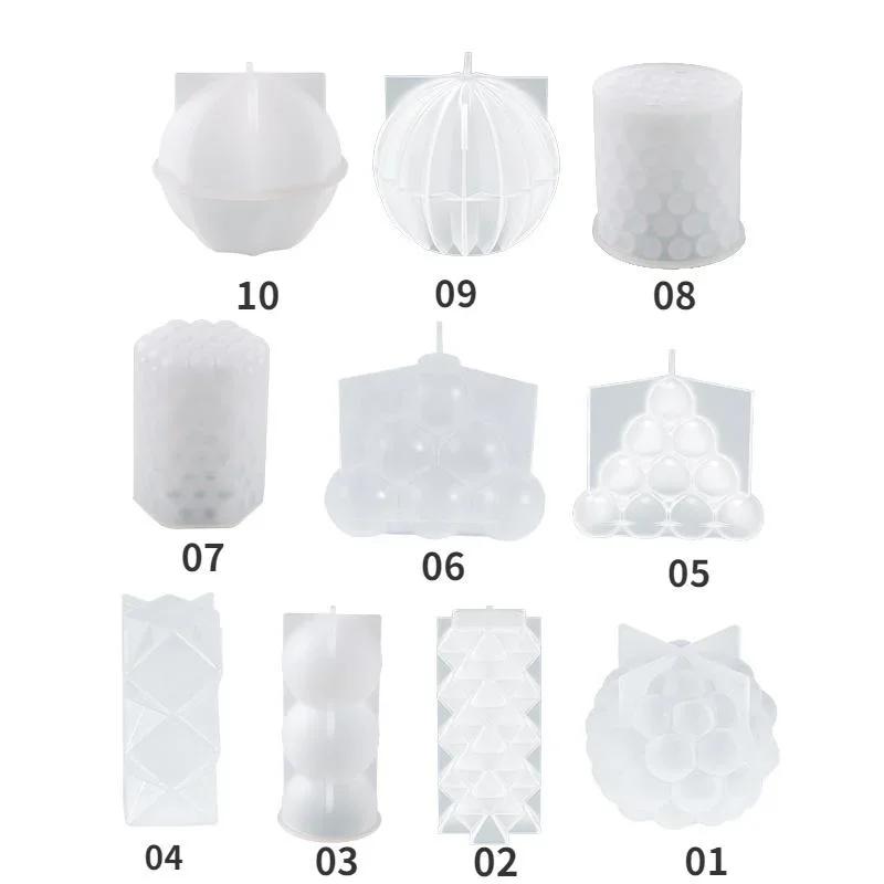 2024 Candle Table Crystal Silicone Resin Mold DIY Cylindrical Sphere Wave Point Candle Table Silicone Mold
