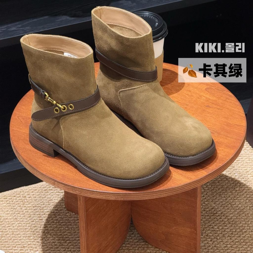 Leather Frosted Retro Sleeve Chelsea Boots Women's 2025 Autumn and Winter New Belt Buckle British Style Fashion Versatile Short Boots