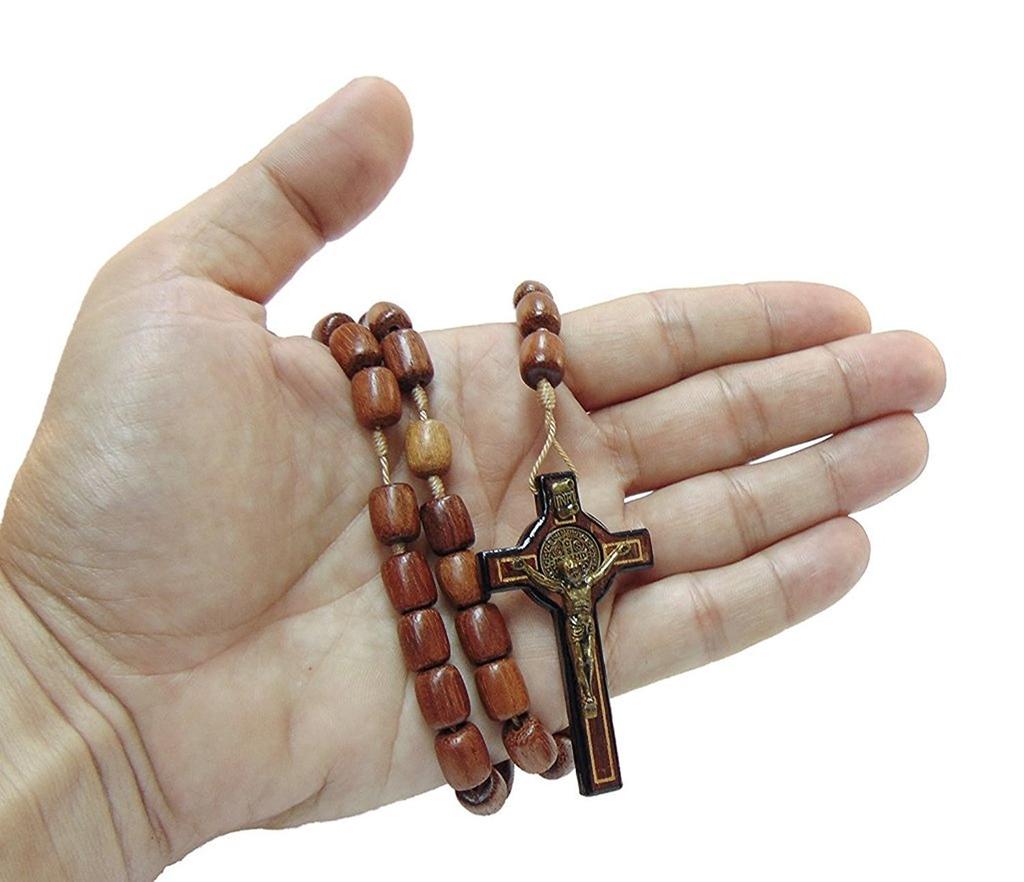 Catholic Church Rosary Handmade Wood Necklace Made in Brazil St. Benedict's Men's