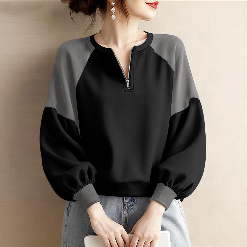 

ZANZEA Женские повседневные пуловеры с круглым вырезом, пэчворком и длинными рукавами L чёрный