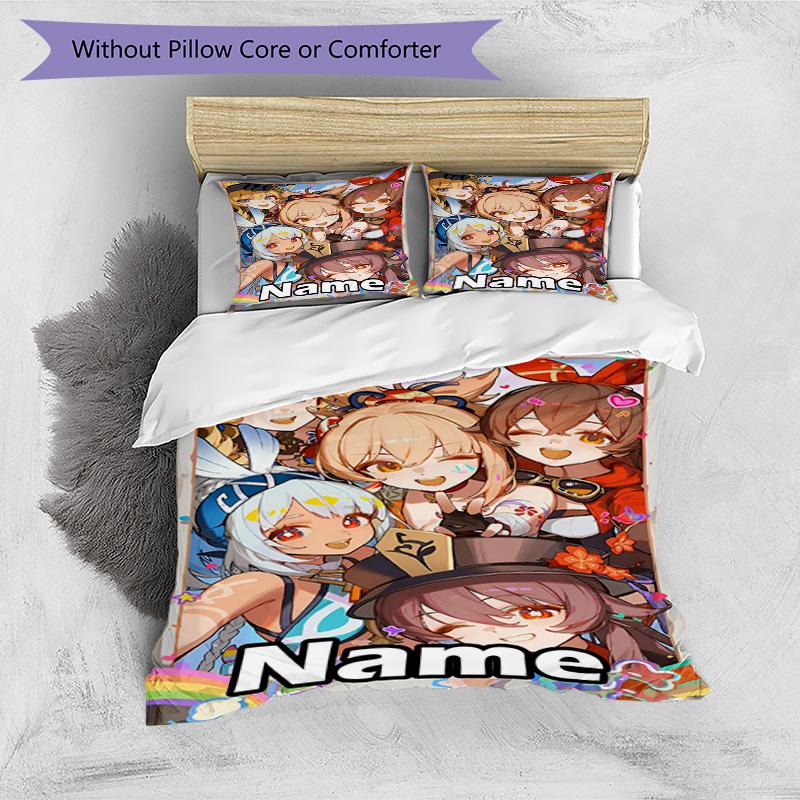 3pcs Duvet Cover Set (1*Duvet Cover + 2*Pillowcase, Without Core), Custom Name Genshin Impact Pattern Bedding Set, Home Bedroom Decor Gift