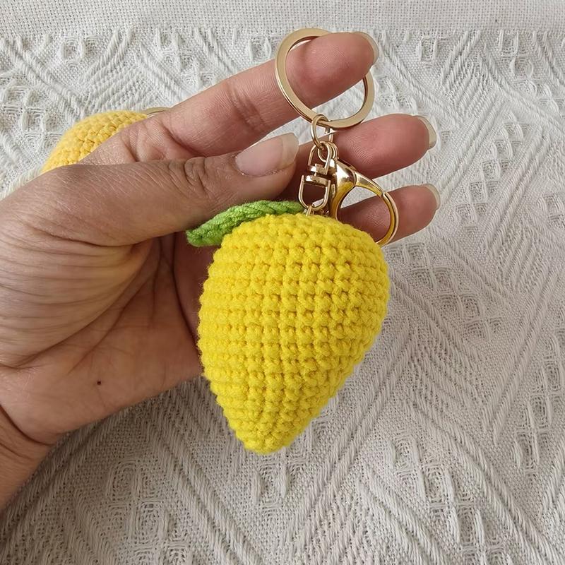 Creative Fruit Series Crochet Keychain Pendant Cute Mango Keyrings Hand Knit Keyrings Exquisite Backpack Decoration Gifts