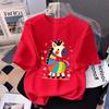Women's Red Cartoon Pony Print Loose Cotton T-shirt, Short Sleeve, Round Neck, 2026 New Style, Zodiac Horse Year Edition