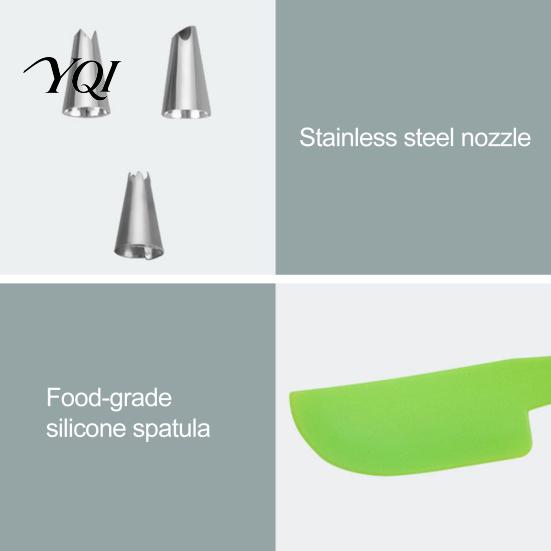 Handheld Frosting Applicator Stainless Steel Cake Icing Dispenser Set, Reusable Baking Tools with Scraper And Easy Squeeze Bottle Replaceable Nozzles,