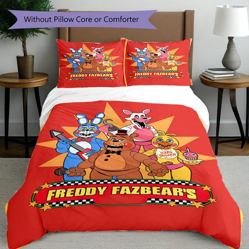 3-teiliges Bettbezug-Set (1 * Bettbezug + 2 * Kissenbezug, ohne Kern), Five Nights at Freddy's Bettwäsche-Set mit Aufdruck, Schlafzimmerdekoration, Ganzjahres-Bettwäsche, Geburtstagsgeschenk