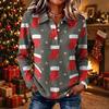 Women's Fashion Casual Christmas Print Knit Long Sleeve Button-Up Collared Top