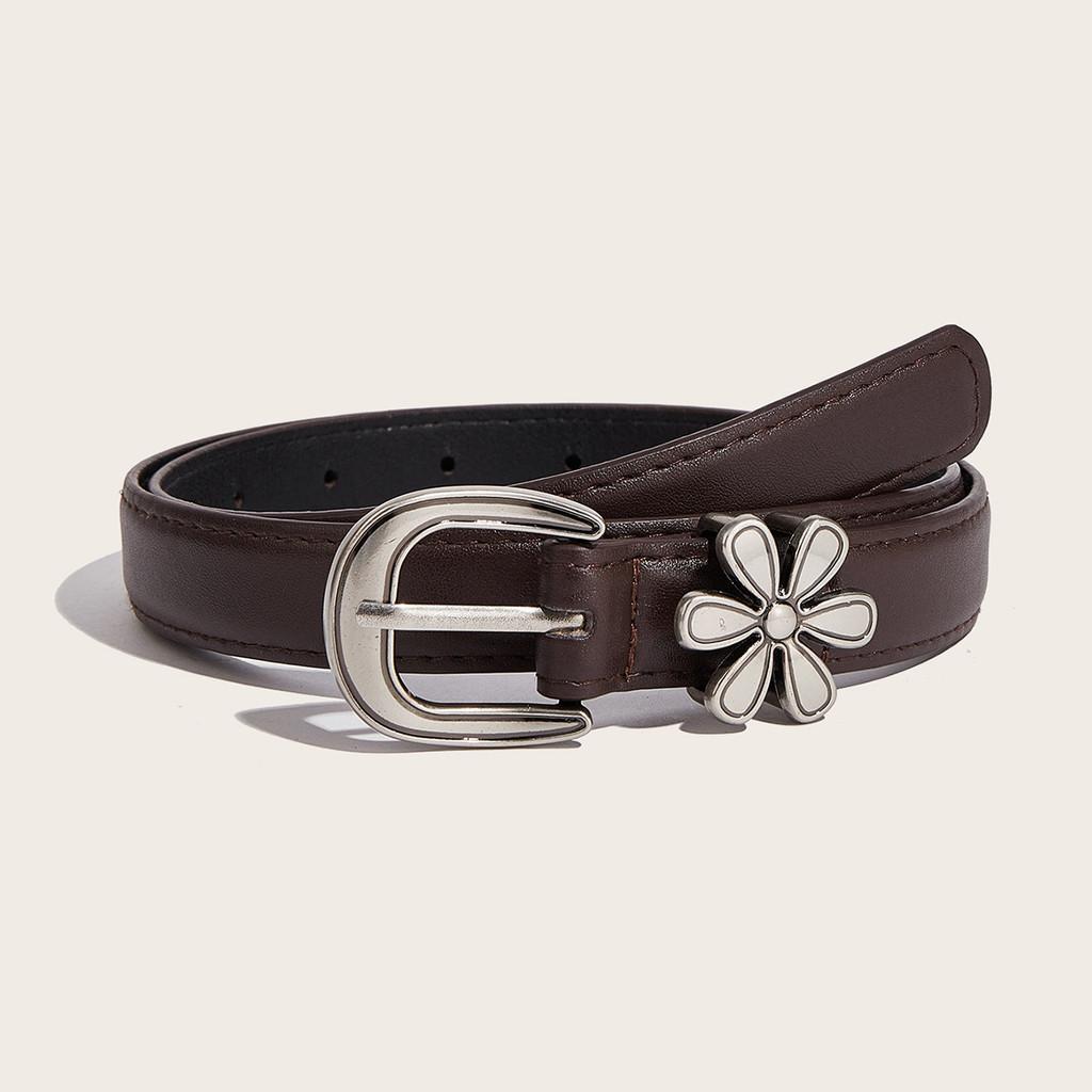 Fashion Womens Flower Embossed Pu Belt With Zinc Alloy Pin Buckle For Casual Wear