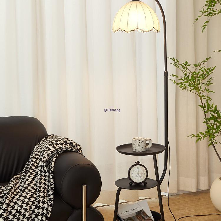 Chinese-Style Floor Lamp for Living Room & Bedside Table with Storage - Integrated Bedroom Atmosphere Decor