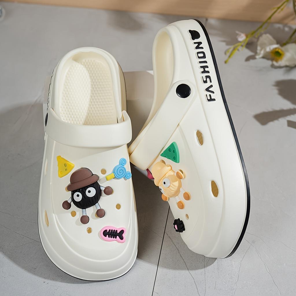 Women's Summer Casual Clogs Cute Cartoon Shoe Charms Height Increasing Non‑Slip Indoor Outdoor Slippers for Beach