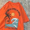 Happy Wave Print Herren- und Damenbekleidung, modische lockere Oberteile, kreative Freizeit-T-Shirts, 100% reine Baumwolle Muster lockeres T-