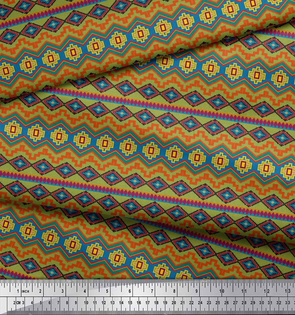 Soimoi Modrá japonská krepová saténová tkanina Aztec Geometric Print Fabric v metrech 42 palců