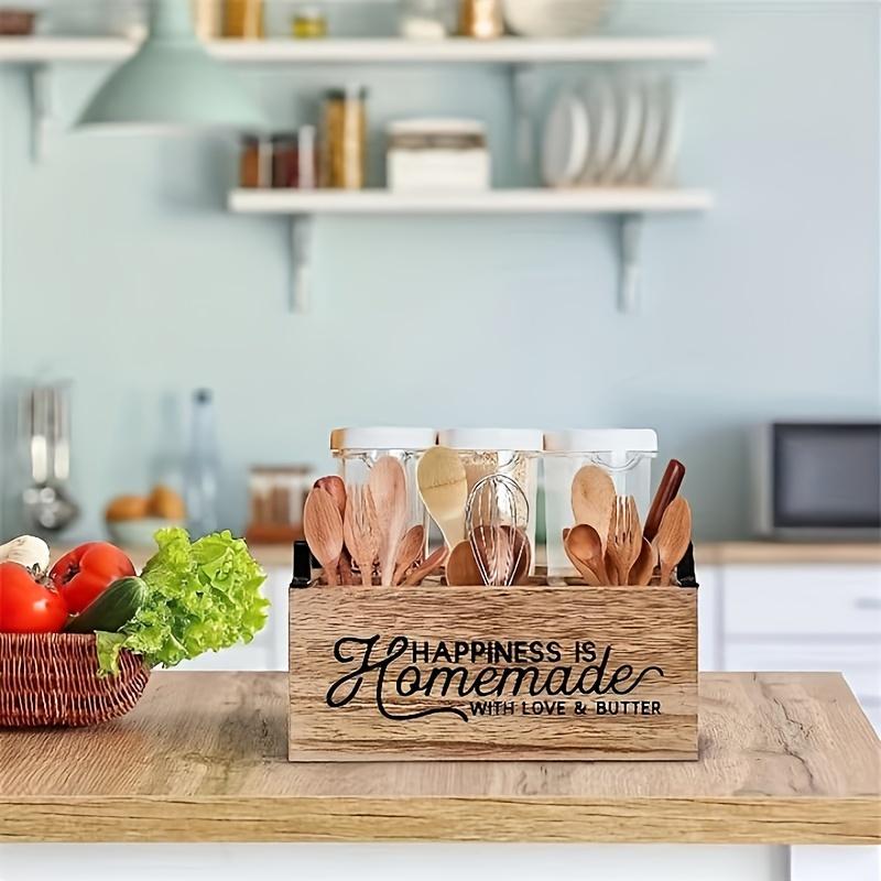 1 szt. Pudełko do przechowywania przyborów kuchennych w stylu vintage, Pałeczki, Noże, Widelce, Łyżki, Łazienkowe Drewniane Stolne Sortowanie Wielokomorowe