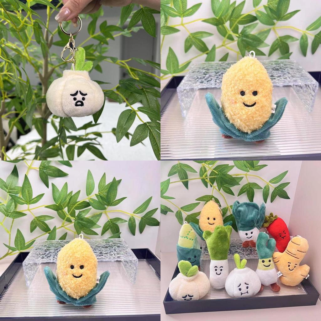 Chaveiros de Pelúcia Fofos e Macios de Legumes, Incluindo Personagens de Alho, Cebola, Pimenta e Milho