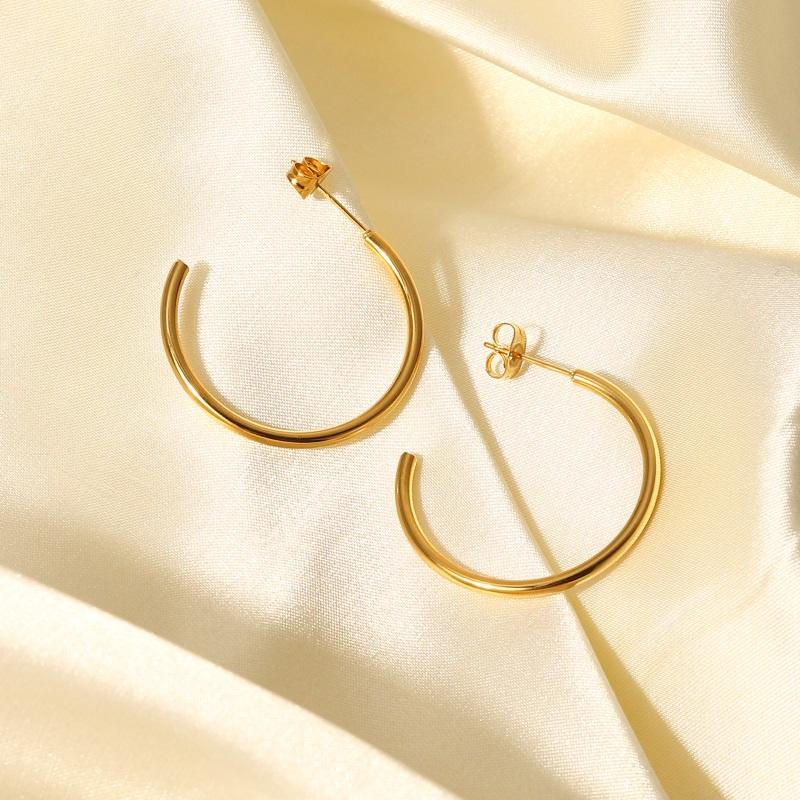 Minimalist Stainless Steel Hoop Earring Trendy Metal Big Hoop Earrings Geometric Round Fashion Popular Jewelry