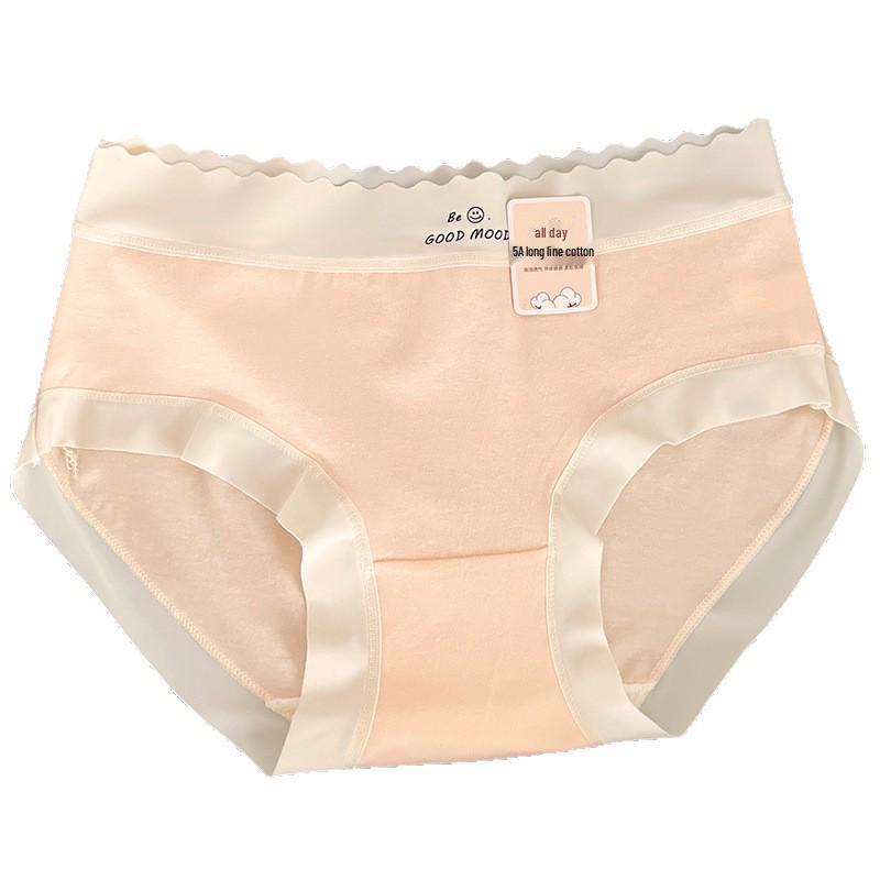 5A Skin-Friendly Pure Cotton Mid-Waist Japanese Style Girly Underwear with Wavy Letter Design