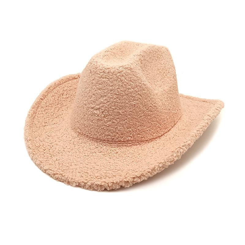 Lamb Woolen Hat Men's and Women's Autumn and Winter New Jazz Hat European and American Fashion Warm One-word Top Western Cowboy Top Hat