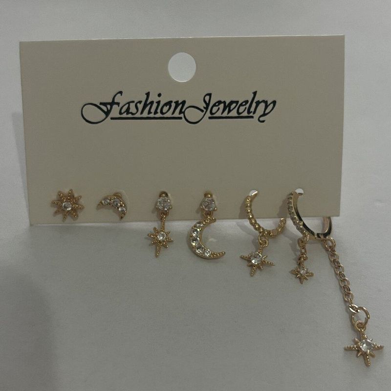 Fashion ins Star Moon Leaf Ear Bone Nail Ear Clip Ear Buckle Tassel Earrings Women's Fashion Overlapped Single Ear Suit Earrings