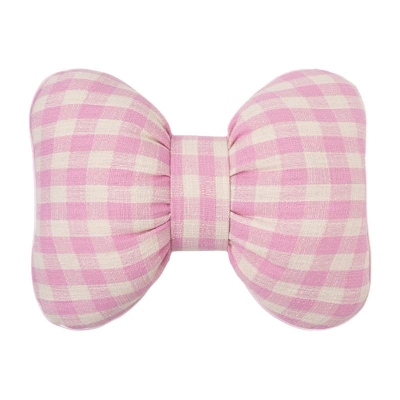 Checkered Bowknot Design Lumbar Support Pillow Car Neck Headrest Automotive Comfort Accessories for Long Drives