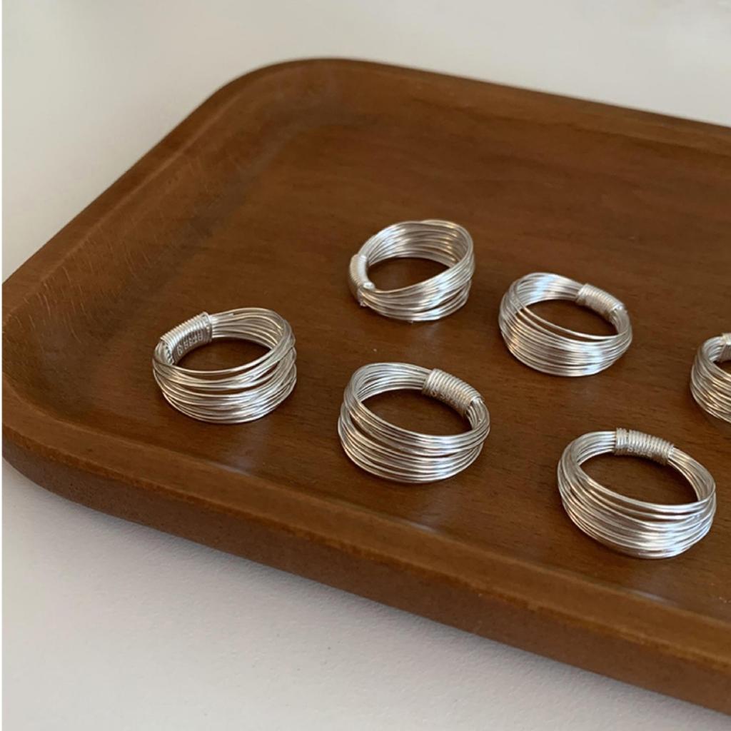 Korean ins geometric round multi-layer plain silver ring cold wind simple index finger ring female