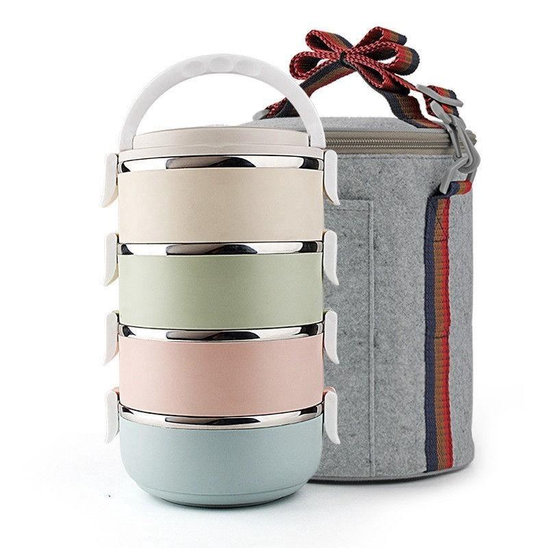 Elegantní 3patrový nerezový termicky izolovaný piknikový obědový box pro celodenní čerstvost