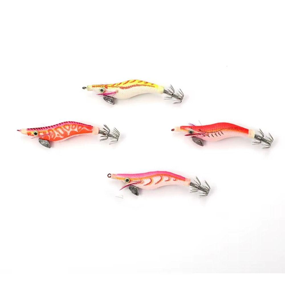4/5Pcs Glow In The Dark Luminous Squid Fishing Lure Wooden Shrimp Bait All Kinds of Fishing Places
