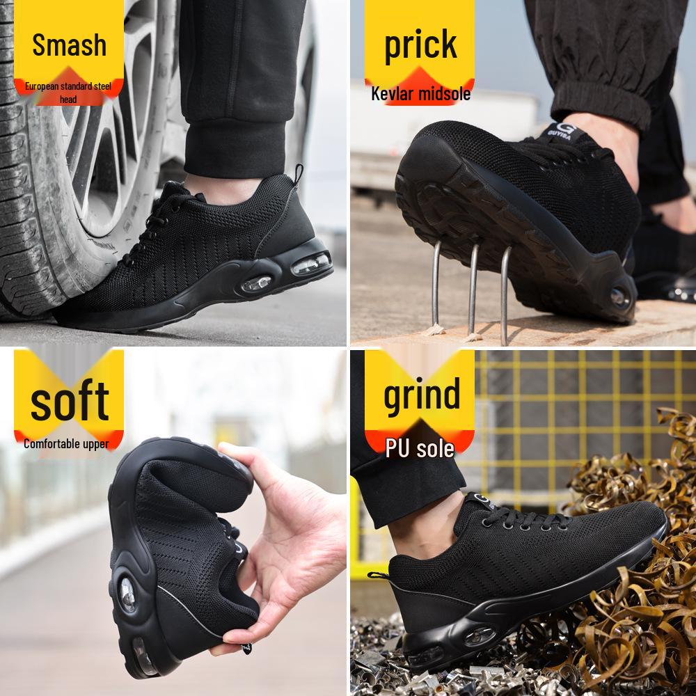Four Seasons Fly-Knit Protective Work Shoes: Anti-Smashing, Anti-Piercing, and Anti-Static.