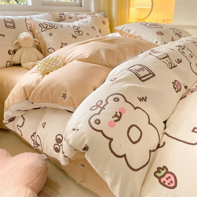 Bedding Four-piece Set, Cotton Pure Cotton Floral Quilt Cover, Bed Sheet Dormitory Three-piece Set