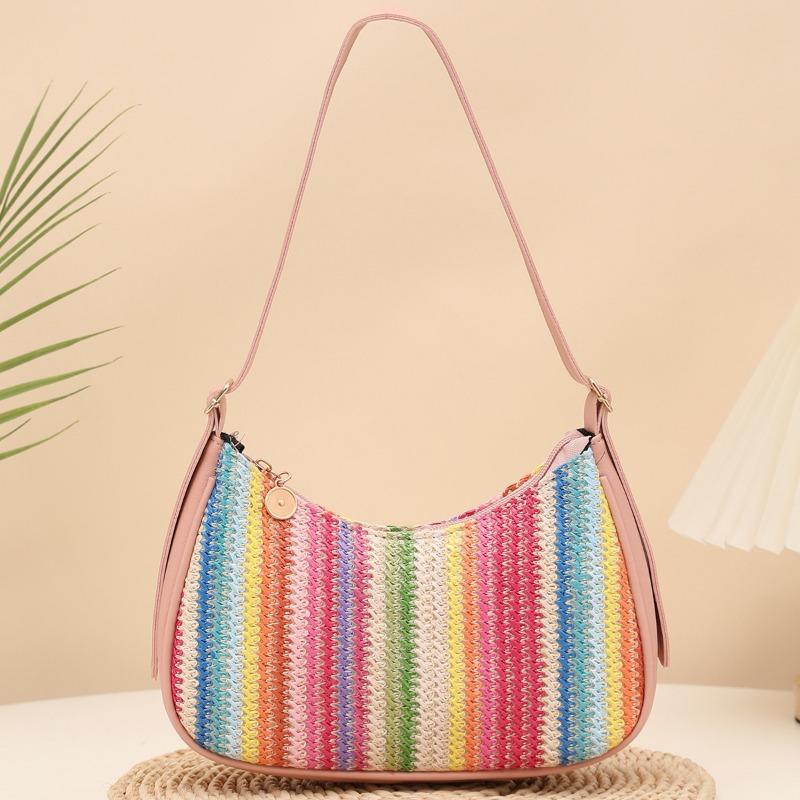 

Woven straw bag women s new rainbow dumpling bag, one shoulder underarm messenger bag. розовый