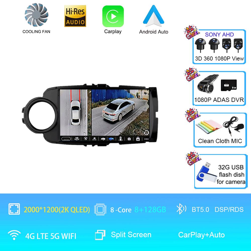 Car Radio Android 14 Autoradio For Toyota Yaris 2012 - 2017 GPS Navigation Multimedia Player Carplay Stereo 2 Din DVD WIFI+4G BT
