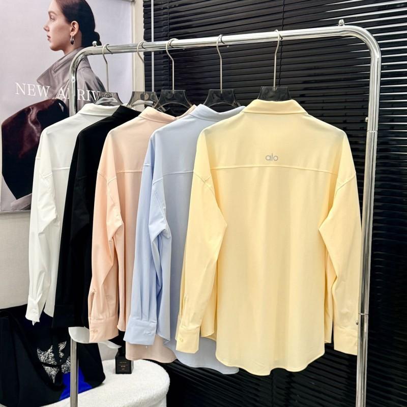 Womens Retro Collar Long Sleeve UV Protection Lightweight Polo Shirt Casual Korean Style Solid Color Top
