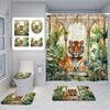 Animal Theme Printed Shower Curtain Suit Polyester Moisture-Proof Bathroom Curtain Bathroom Accessories Non-Slip Floor Mat