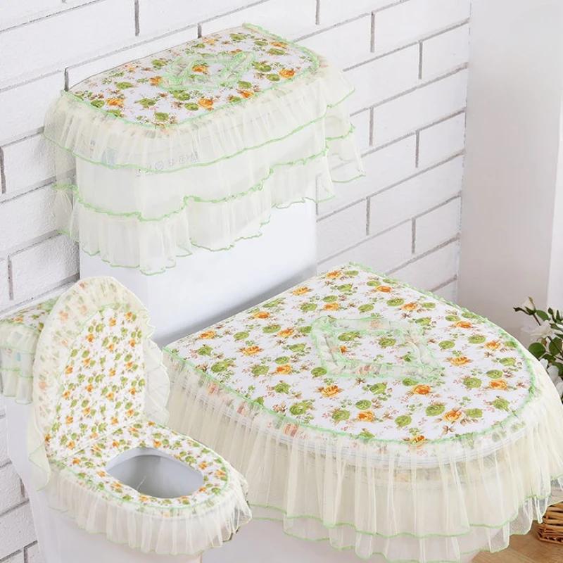 3 sztuk/zestaw koronkowy haft odpinany nakładka na sedes tkanina pyłoszczelna miękka deska sedesowa poduszka z pierścieniem dekoracja wnętrz nakładka na toaletę